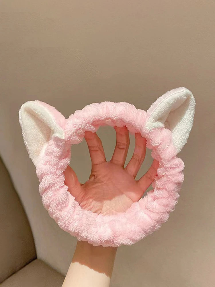 Cat Ear Coral Plush Hairband – Soft Wash / Makeup Headband, Girls’ Accessory