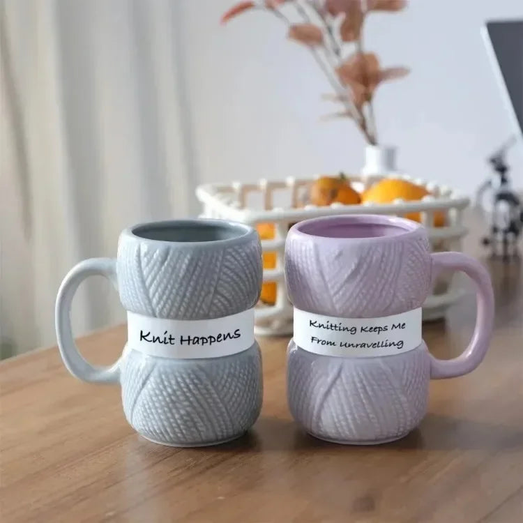 Wool Knit Pattern Coffee Mug – Ceramic Cosy Textured Cup for Hot Drinks
