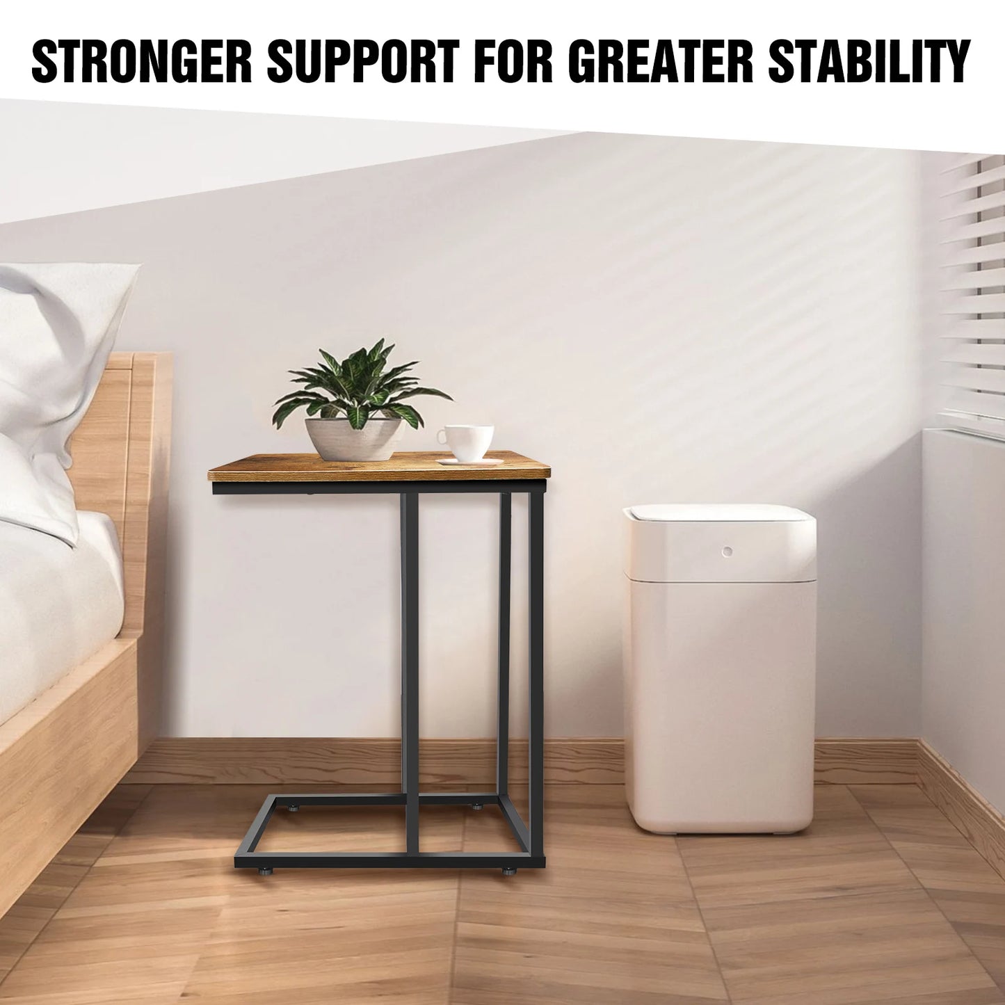 C-Shaped Side Table Laptop Sofa Table – Small Corner Coffee/Bedside Snack Table for Living Room