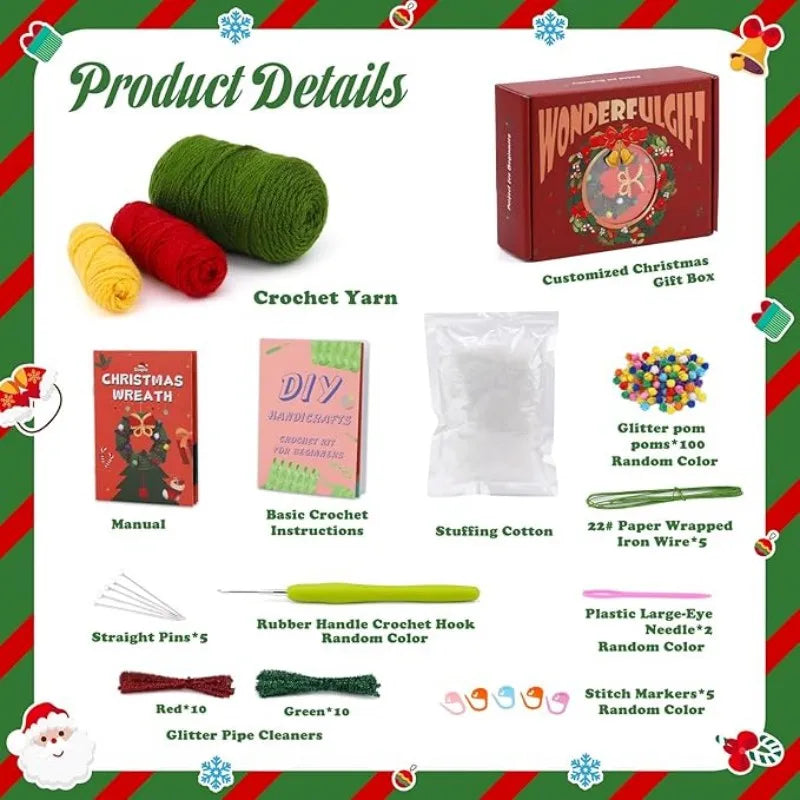 Christmas Crochet Kit – DIY Santa, Reindeer, Snowman & Tree with Yarn & Hooks