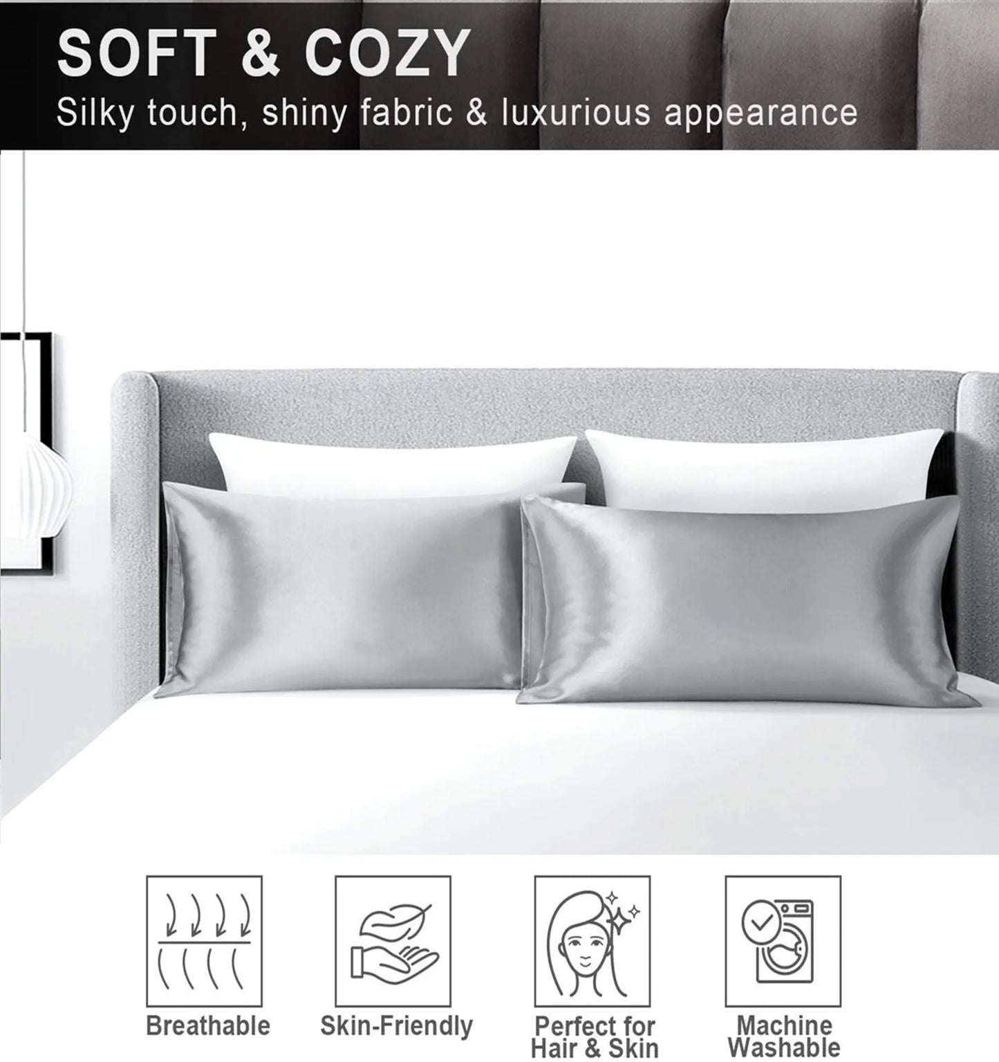 Silky Satin Pillowcase – Smooth Soft Pillow Cover for Hair Care & Comfy sleep