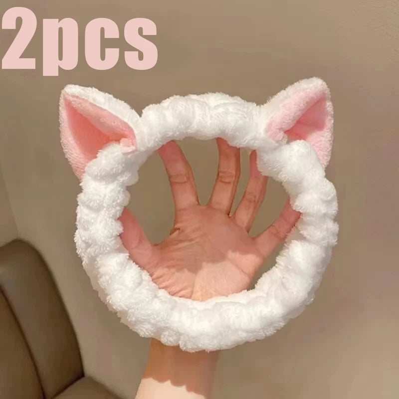Cat Ear Coral Plush Hairband – Soft Wash / Makeup Headband, Girls’ Accessory