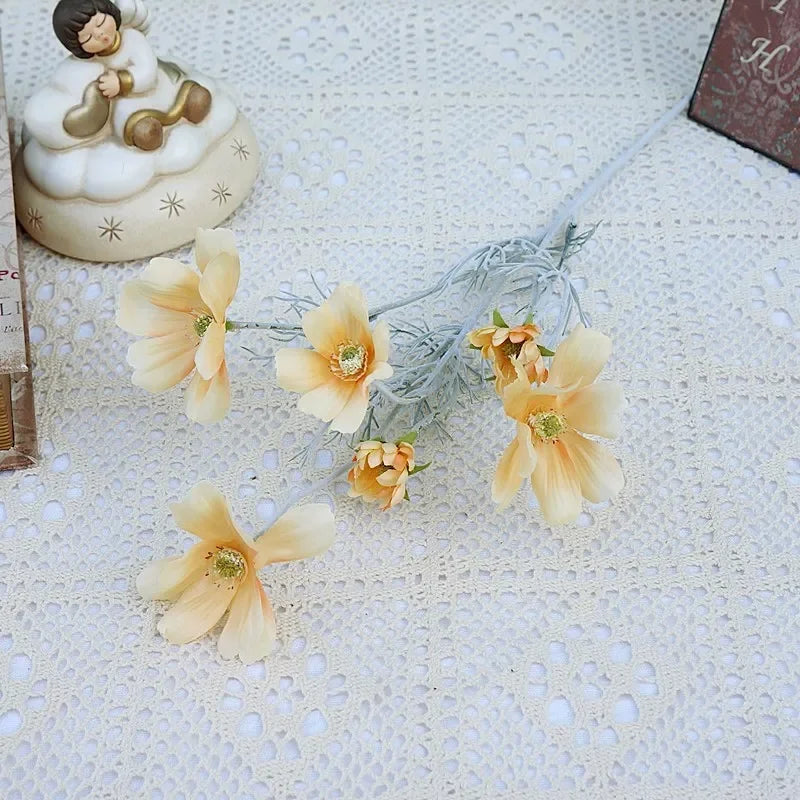 Artificial Cosmos Flower Branch – 4-Fork Stem for Home & Wedding Décor