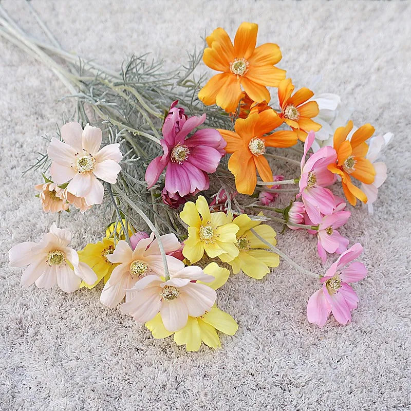 Artificial Cosmos Flower Branch – 4-Fork Stem for Home & Wedding Décor