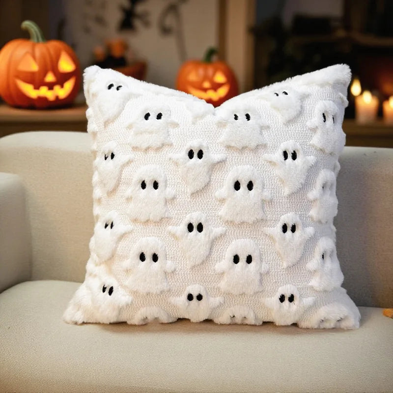 2pcs Ghost Throw Pillow Covers 45×45cm – Spooky Soft Faux Fur Décor