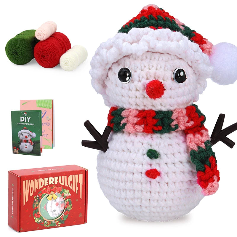 Christmas Crochet Kit – DIY Santa, Reindeer, Snowman & Tree with Yarn & Hooks