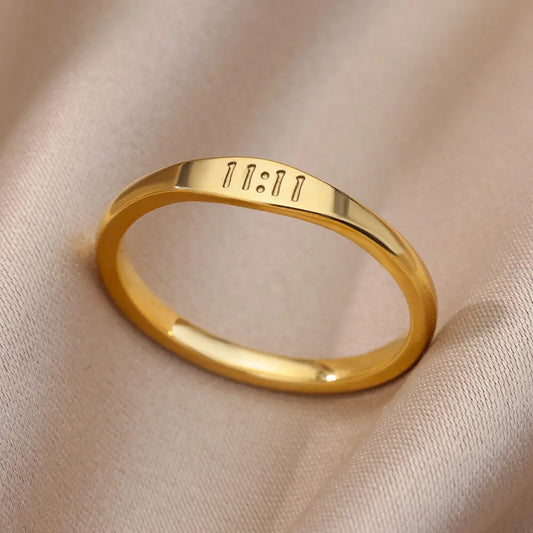 11:11 Angel Number Rings for Women – Gold Stainless Steel