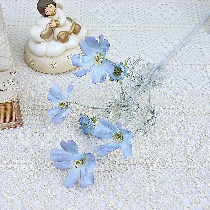 Artificial Cosmos Flower Branch – 4-Fork Stem for Home & Wedding Décor