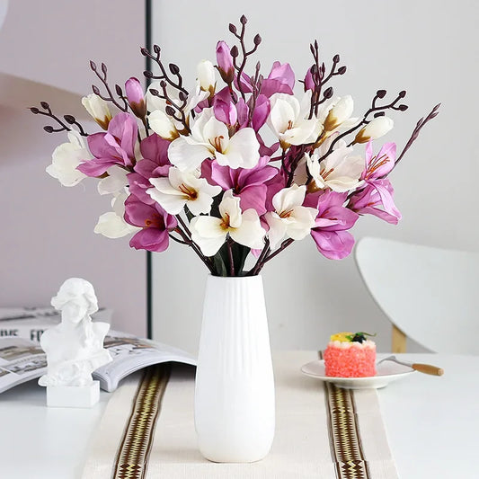 Artificial Magnolia Flower Bouquet – 5 Stems 20 Heads for Home & Wedding Décor
