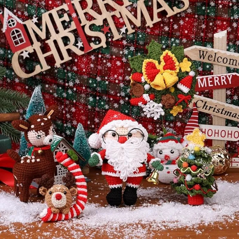 Christmas Crochet Kit – DIY Santa, Reindeer, Snowman & Tree with Yarn & Hooks