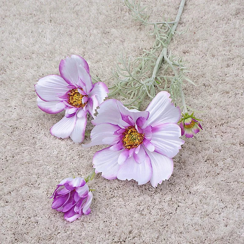 Artificial Cosmos Flower Branch – 4-Fork Stem for Home & Wedding Décor