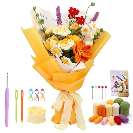 Crochet Bouquet Flowers DIY Kit — Yarn, Hooks & Instructions for Beginners