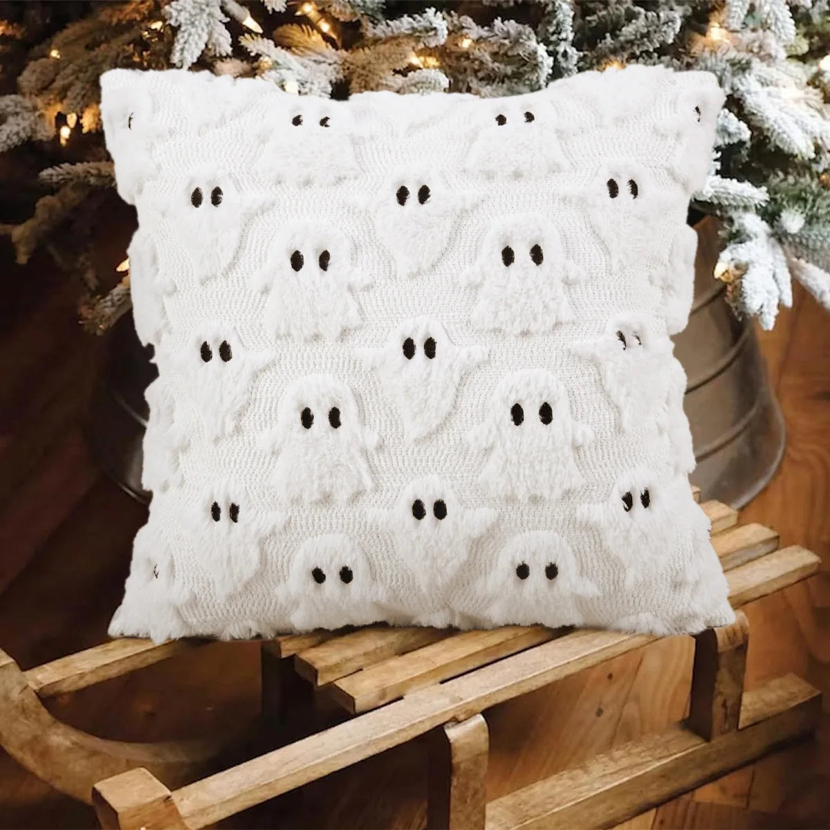 2pcs Ghost Throw Pillow Covers 45×45cm – Spooky Soft Faux Fur Décor