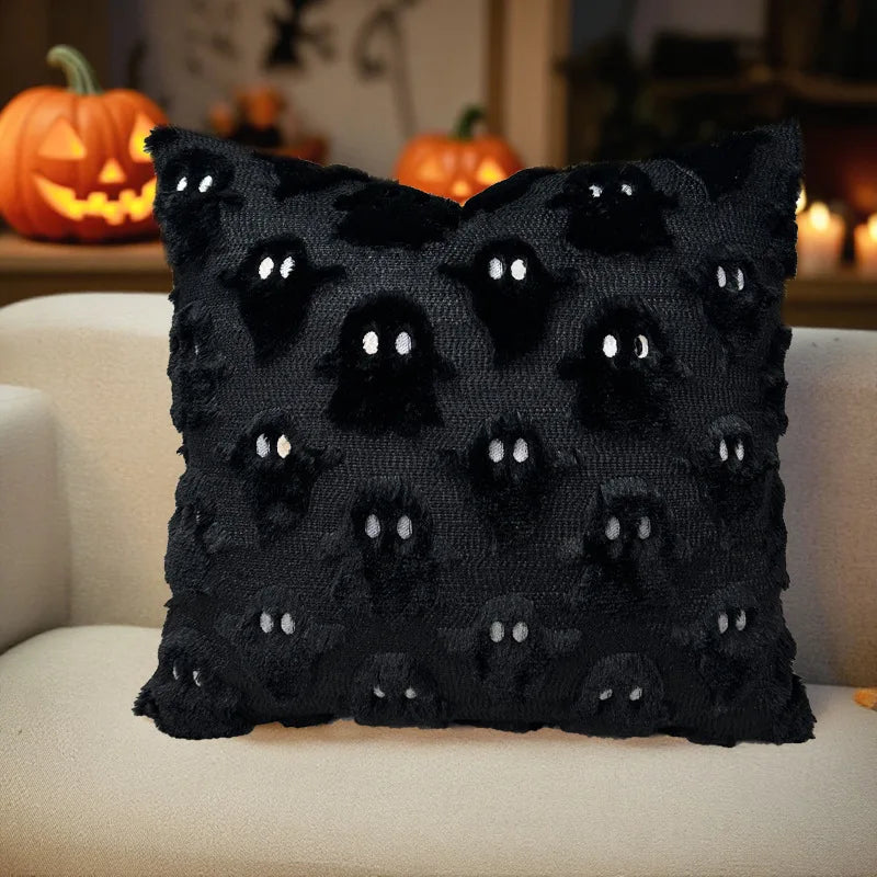 2pcs Ghost Throw Pillow Covers 45×45cm – Spooky Soft Faux Fur Décor