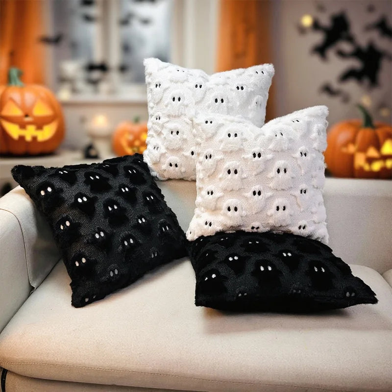 2pcs Ghost Throw Pillow Covers 45×45cm – Spooky Soft Faux Fur Décor