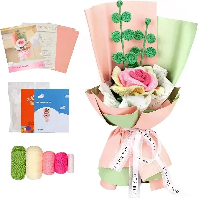 Crochet Bouquet Flowers DIY Kit — Yarn, Hooks & Instructions for Beginners