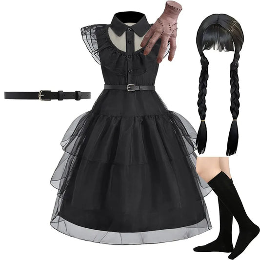 Girls Gothic Black Costume Dress – Spooky Princess Outfit for Halloween & Parties