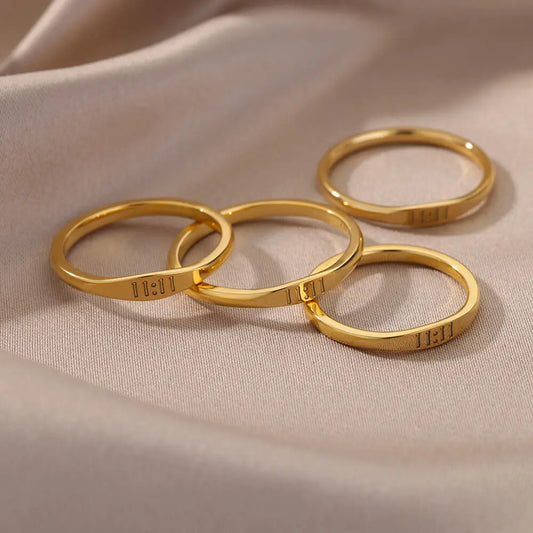11:11 Angel Number Rings for Women – Gold Stainless Steel
