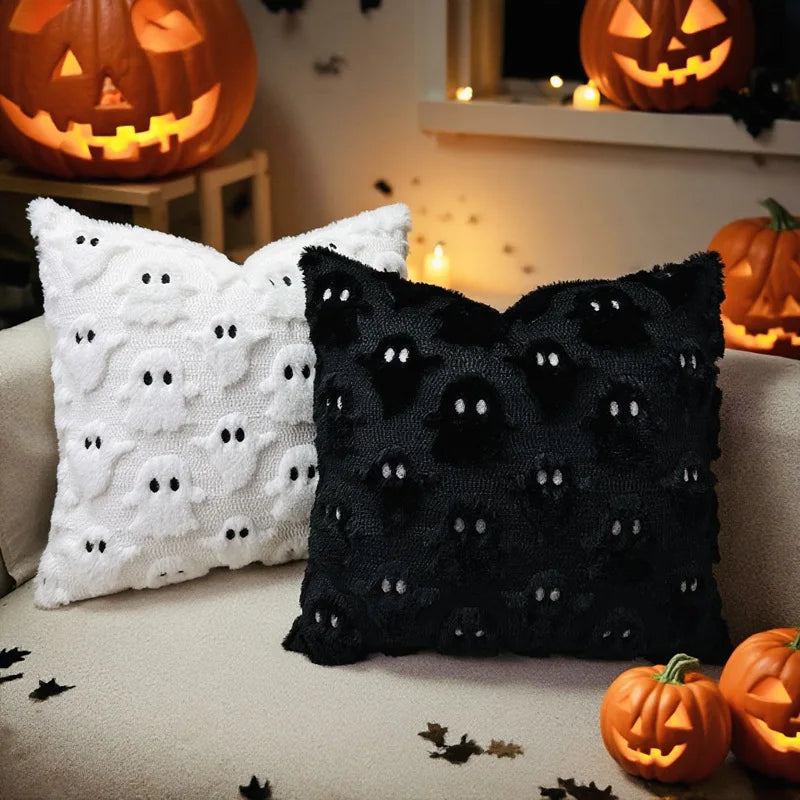 2pcs Ghost Throw Pillow Covers 45×45cm – Spooky Soft Faux Fur Décor