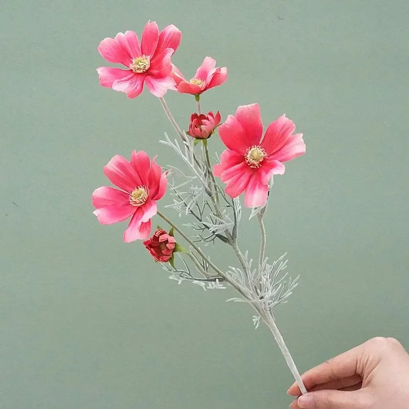 Artificial Cosmos Flower Branch – 4-Fork Stem for Home & Wedding Décor