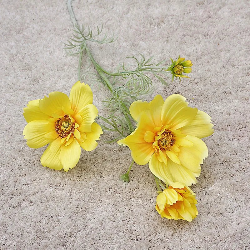 Artificial Cosmos Flower Branch – 4-Fork Stem for Home & Wedding Décor