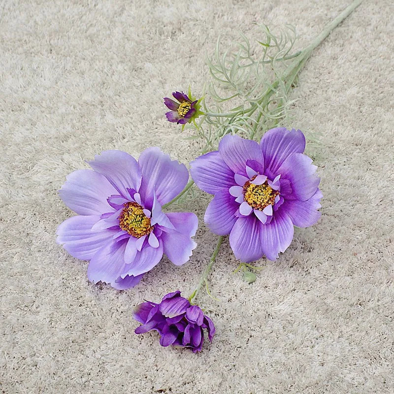 Artificial Cosmos Flower Branch – 4-Fork Stem for Home & Wedding Décor