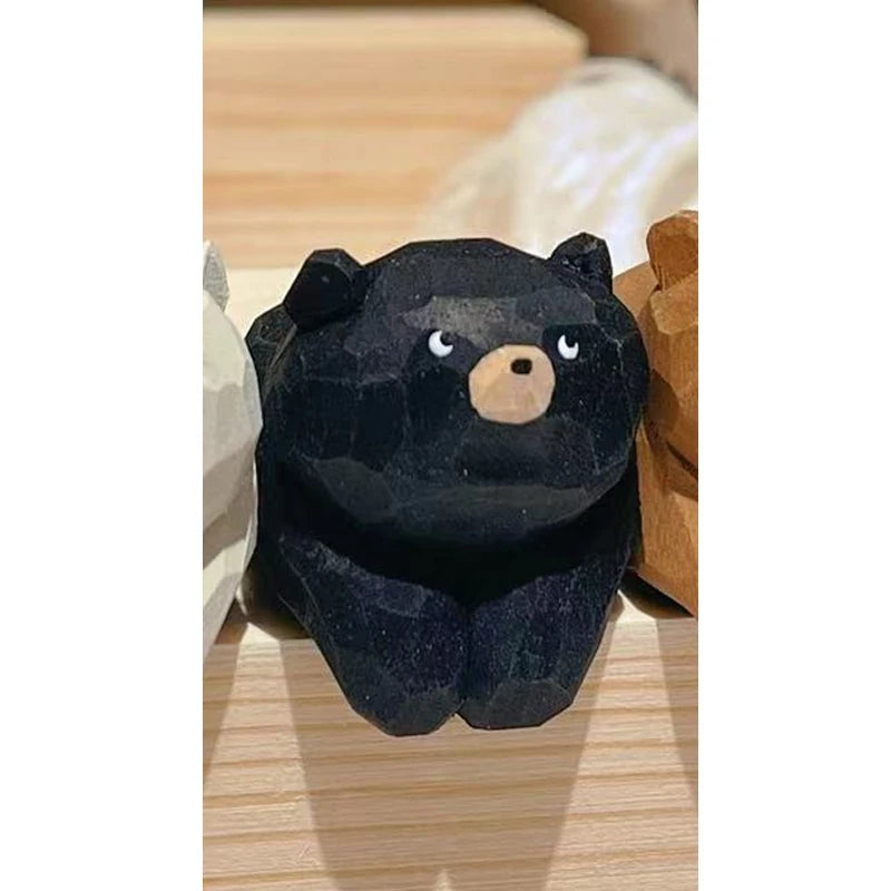 Hand-Carved Solid Wood Bear Desktop Ornament – Cute Home & Room Decoration