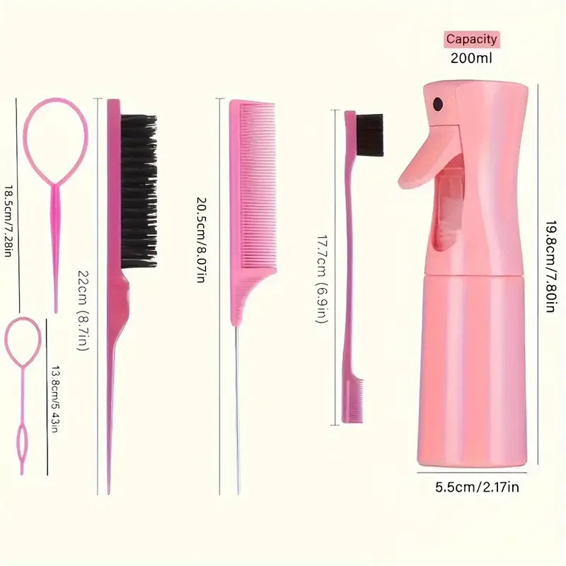 6pcs Hair Brush Set with Spray Bottle & Braiding Loop — Hairdressing Kit