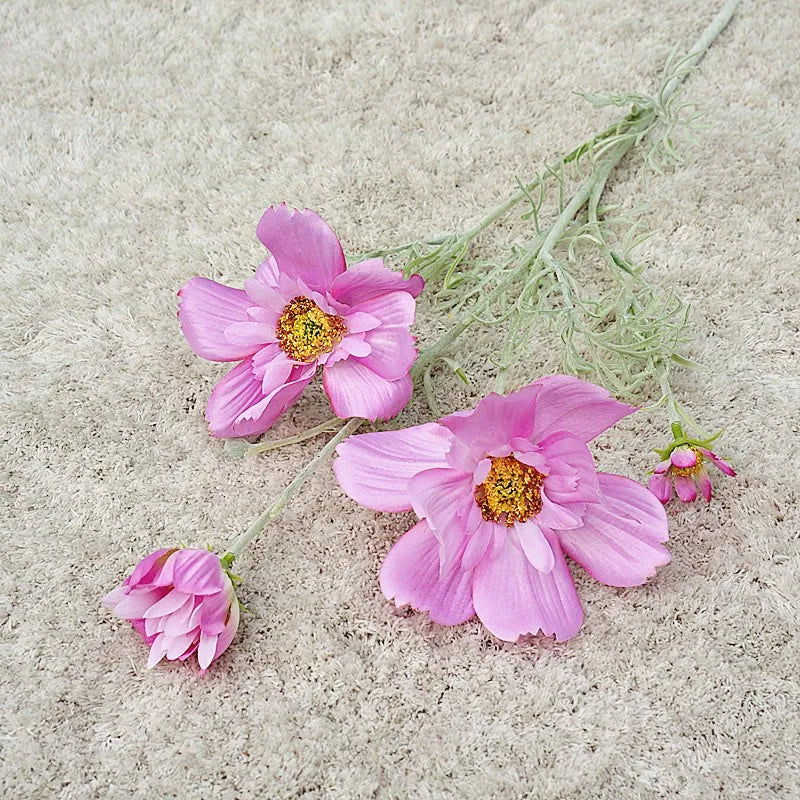 Artificial Cosmos Flower Branch – 4-Fork Stem for Home & Wedding Décor