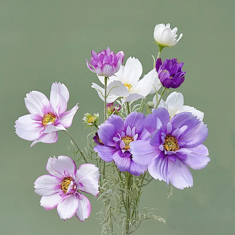 Artificial Cosmos Flower Branch – 4-Fork Stem for Home & Wedding Décor