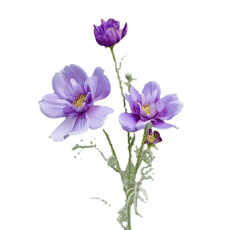Artificial Cosmos Flower Branch – 4-Fork Stem for Home & Wedding Décor