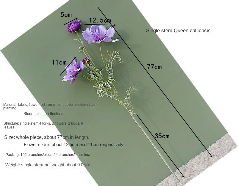 Artificial Cosmos Flower Branch – 4-Fork Stem for Home & Wedding Décor