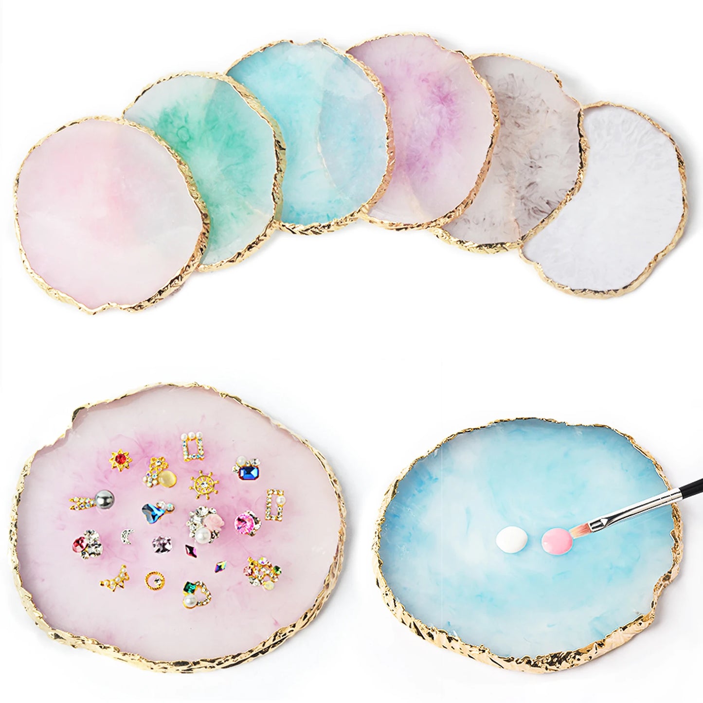 1PC Round Crystal Agate Holder – Decorative Coaster & Jewellery Holder