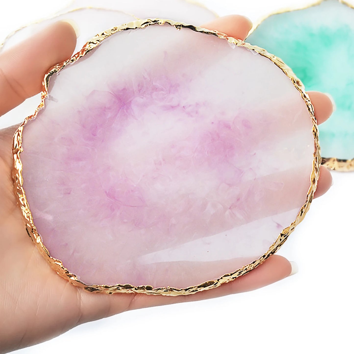 1PC Round Crystal Agate Holder – Decorative Coaster & Jewellery Holder