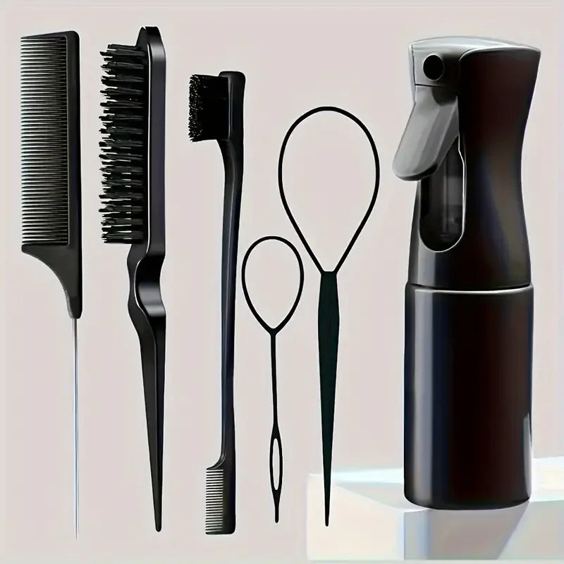 6pcs Hair Brush Set with Spray Bottle & Braiding Loop — Hairdressing Kit