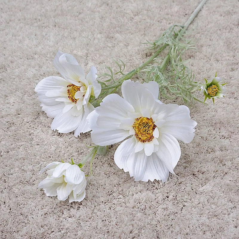 Artificial Cosmos Flower Branch – 4-Fork Stem for Home & Wedding Décor