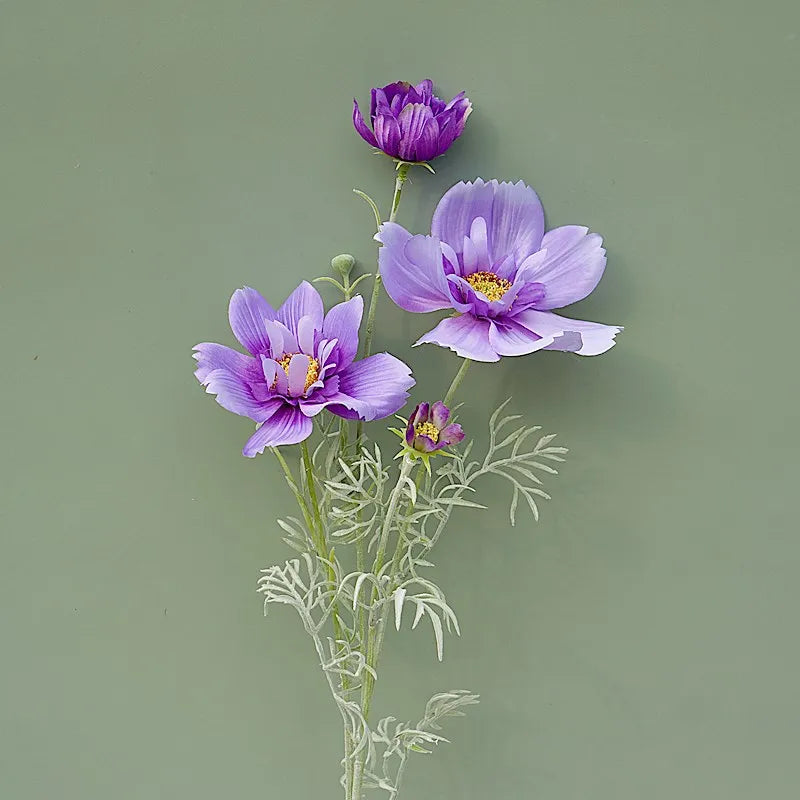 Artificial Cosmos Flower Branch – 4-Fork Stem for Home & Wedding Décor