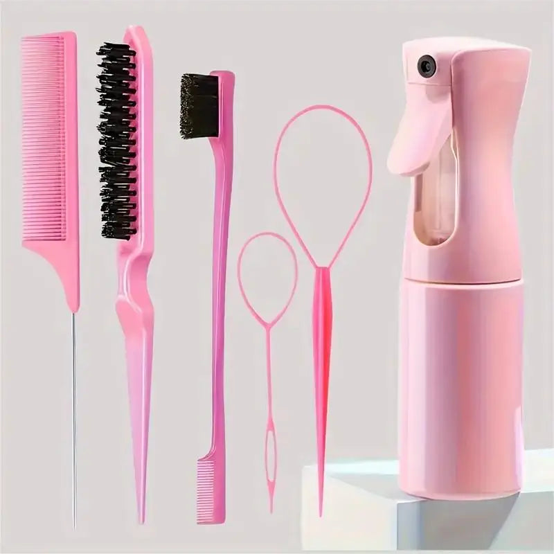 6pcs Hair Brush Set with Spray Bottle & Braiding Loop — Hairdressing Kit