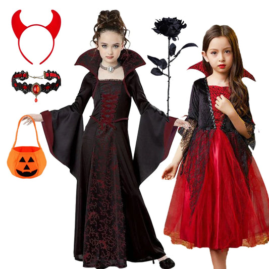 Girls Halloween Ghost Bride Costume – Black Mesh Vampire Princess Halloween Dress