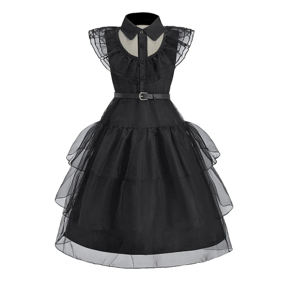 Girls Gothic Black Costume Dress – Spooky Princess Outfit for Halloween & Parties