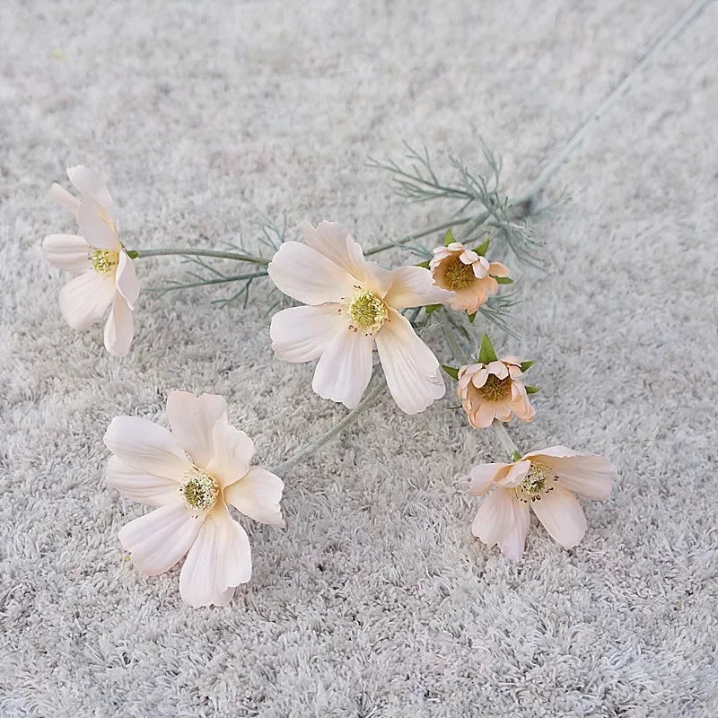 Artificial Cosmos Flower Branch – 4-Fork Stem for Home & Wedding Décor