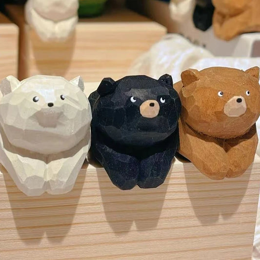 Hand-Carved Solid Wood Bear Desktop Ornament – Cute Home & Room Decoration