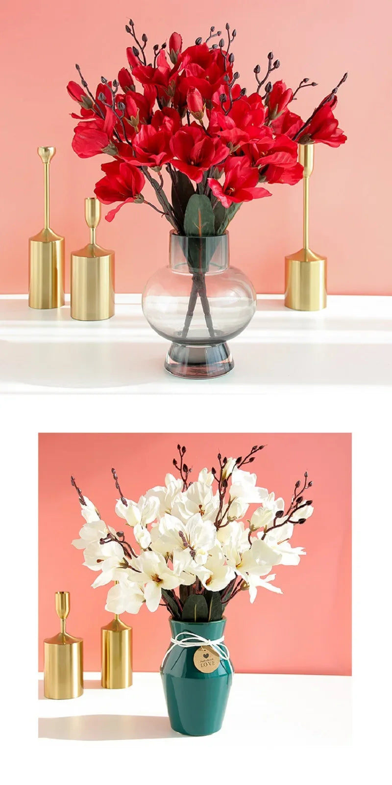 Artificial Magnolia Flower Bouquet – 5 Stems 20 Heads for Home & Wedding Décor