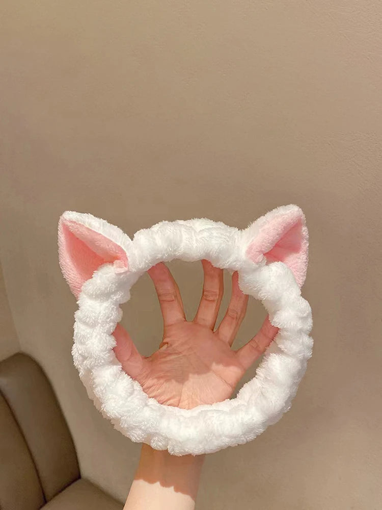 Cat Ear Coral Plush Hairband – Soft Wash / Makeup Headband, Girls’ Accessory