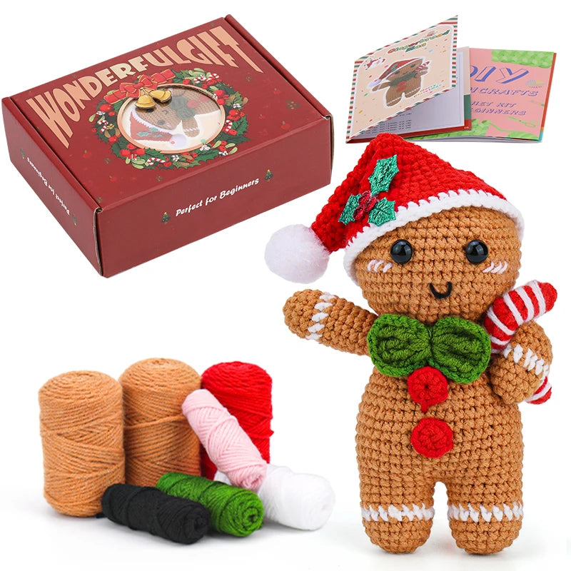 Christmas Crochet Kit – DIY Santa, Reindeer, Snowman & Tree with Yarn & Hooks